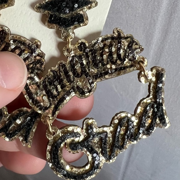 ITS Sense Black and Gold Graduation Cap Congrats Grad Dangle Earrings NWT - Picture 5 of 6
